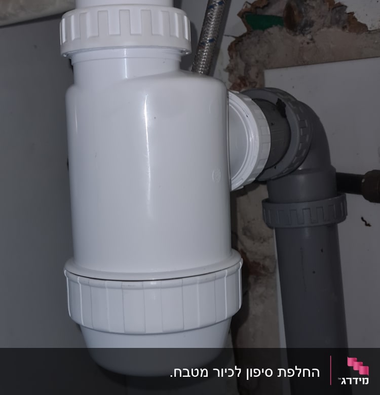 צנרת פלסטיק לבנה ואפורה מתחת לכיור